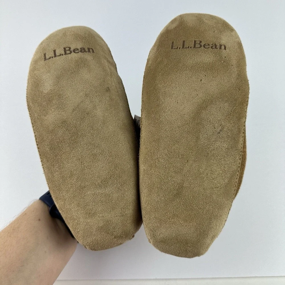 LL BEAN Kids Brown Suede Shearling‎ Lined Wicked Good Moc Slippers Size 3